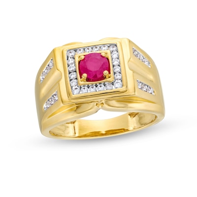 Men's 0.50 CT. T.W. Diamond and Certified Ruby RIng in 10K Gold