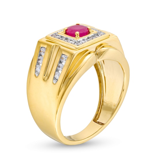 Men's 0.50 CT. T.W. Diamond and Certified Ruby RIng in 10K Gold