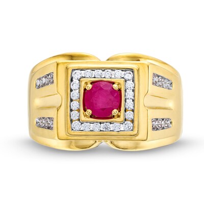 Men's 0.50 CT. T.W. Diamond and Certified Ruby RIng in 10K Gold