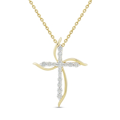 0.23 CT. T.W. Diamond Swirl Cross Pendant in 10K Gold