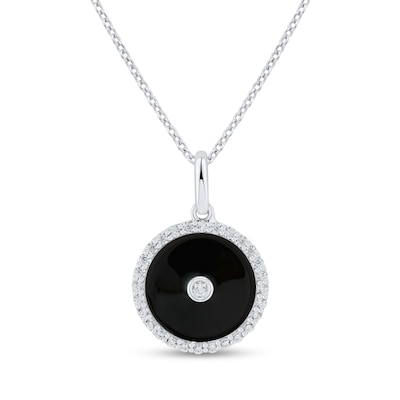 0.18 CT. T.W. Diamond and Black Enamel Circle Pendant in Sterling Silver