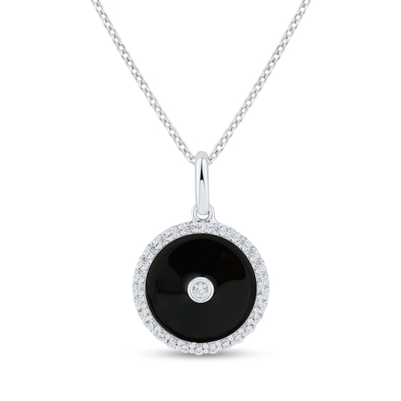 0.18 CT. T.W. Diamond and Black Enamel Circle Pendant in Sterling Silver