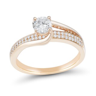 0.60 CT. T.W. Diamond Double Row Swirl Bypass Engagement Ring in 14K Rose Gold