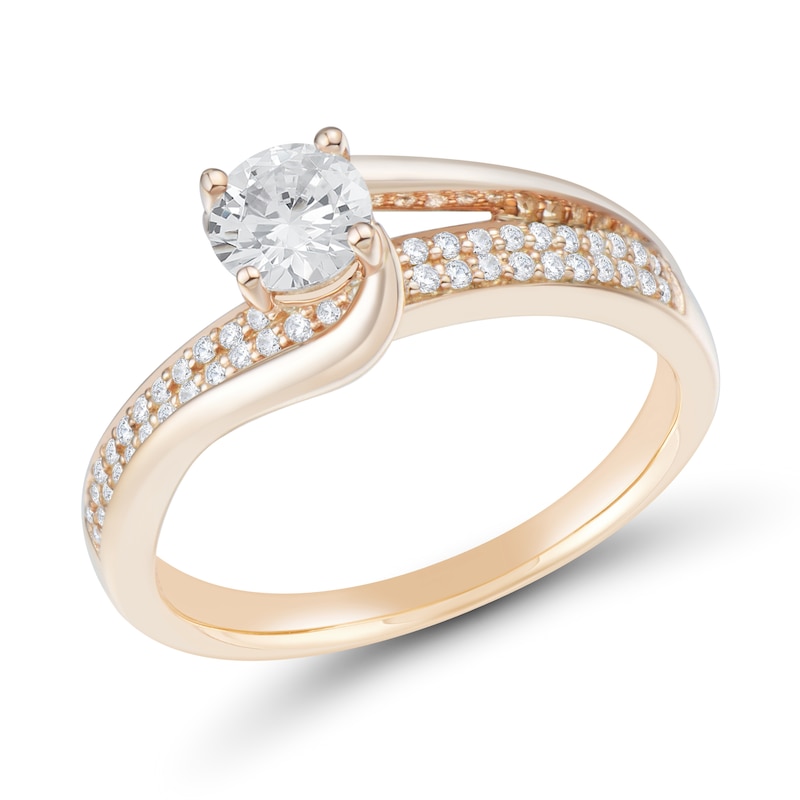 0.60 CT. T.W. Diamond Double Row Swirl Bypass Engagement Ring in 14K Rose Gold|Peoples Jewellers