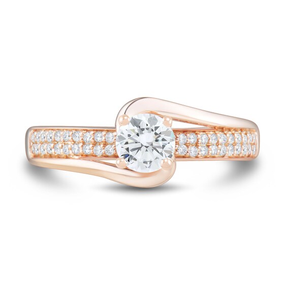 0.60 CT. T.W. Diamond Double Row Swirl Bypass Engagement Ring in 14K Rose Gold