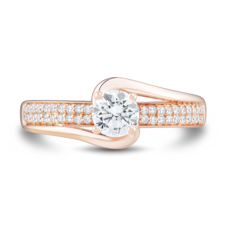 0.60 CT. T.W. Diamond Double Row Swirl Bypass Engagement Ring in 14K Rose Gold|Peoples Jewellers