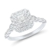 Thumbnail Image 1 of 0.69 CT. T.W. Emerald-Cut Diamond Double Frame Scallop Shank Engagement Ring in 14K White Gold