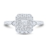 0.69 CT. T.W. Emerald-Cut Diamond Double Frame Scallop Shank Engagement Ring in 14K White Gold