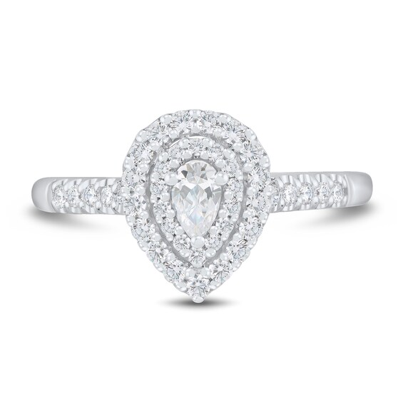 0.45 CT. T.W. Pear-Shaped Diamond Double Frame Engagement Ring in 14K White Gold