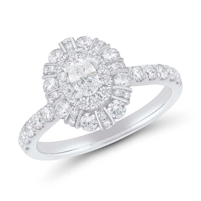 0.95 CT. T.W. Oval Diamond Double Frame Engagement Ring in 14K White Gold