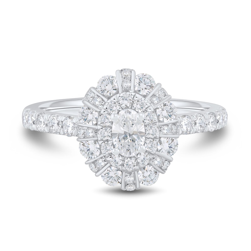 0.95 CT. T.W. Oval Diamond Double Frame Engagement Ring in 14K White Gold