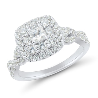 1.23 CT. T.W. Princess-Cut Diamond Double Frame Twist Shank Engagement Ring in 14K White Gold