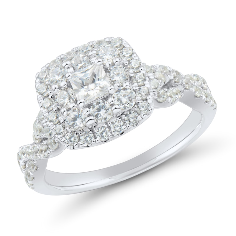 1.23 CT. T.W. Princess-Cut Diamond Double Frame Twist Shank Engagement Ring in 14K White Gold|Peoples Jewellers