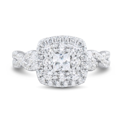 1.23 CT. T.W. Princess-Cut Diamond Double Frame Twist Shank Engagement Ring in 14K White Gold