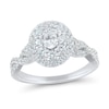 1.23 CT. T.W. Oval Diamond Double Frame Twist Shank Engagement Ring in 14K White Gold