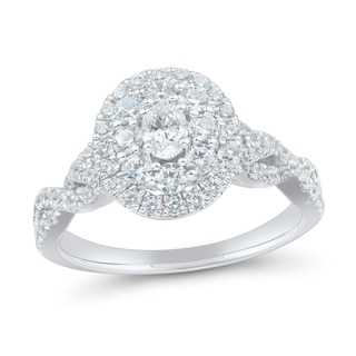 1.23 CT. T.W. Oval Diamond Double Frame Twist Shank Engagement Ring in 14K White Gold