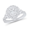 Thumbnail Image 2 of 1.45 CT. T.W. Pear-Shaped Diamond Double Frame Leaf-Sides Engagement Ring in 14K White Gold