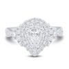 Thumbnail Image 3 of 1.45 CT. T.W. Pear-Shaped Diamond Double Frame Leaf-Sides Engagement Ring in 14K White Gold