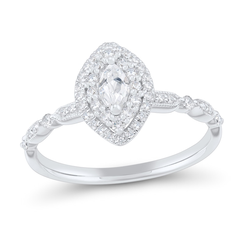 0.45 CT. T.W. Marquise Diamond Double Frame Art Deco Vintage-Style Engagement Ring in 14K White Gold|Peoples Jewellers