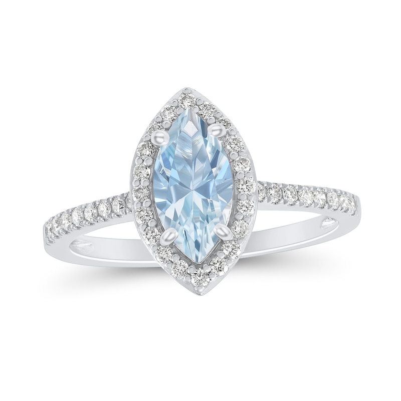 Marquise Aquamarine and 0.25 CT. T.W. Diamond Frame Engagement Ring in 14K White Gold|Peoples Jewellers