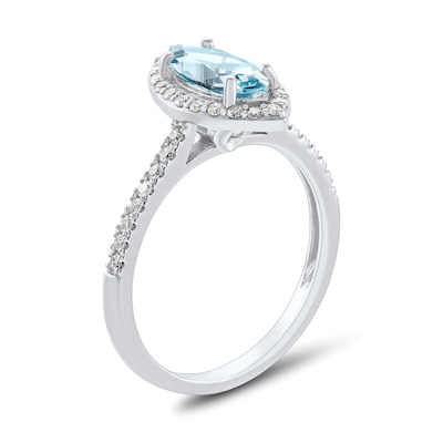 Marquise Aquamarine and 0.25 CT. T.W. Diamond Frame Engagement Ring in 14K White Gold