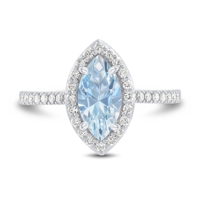 Marquise Aquamarine and 0.25 CT. T.W. Diamond Frame Engagement Ring in 14K White Gold