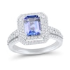 Thumbnail Image 0 of Emerald Tanzanite and 0.58 CT. T.W. Diamond Double Frame Triple Row Engagement Ring in 14K White Gold