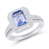 Thumbnail Image 1 of Emerald Tanzanite and 0.58 CT. T.W. Diamond Double Frame Triple Row Engagement Ring in 14K White Gold