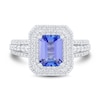 Thumbnail Image 2 of Emerald Tanzanite and 0.58 CT. T.W. Diamond Double Frame Triple Row Engagement Ring in 14K White Gold