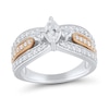 Thumbnail Image 0 of 0.95 CT. T.W. Marquise Diamond Multi-Row Open Shank Past Present Future® Engagement Ring in 14K Two-Tone Gold