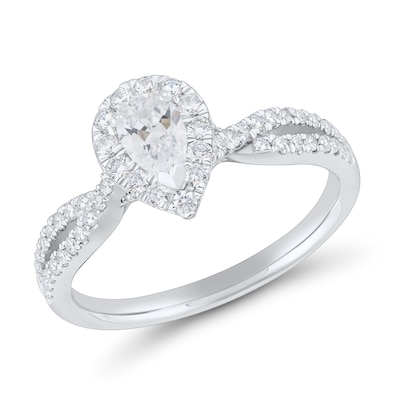 0.69 CT. T.W. Pear-Shaped Certified Diamond Frame Twist Shank Engagement Ring in Platinum