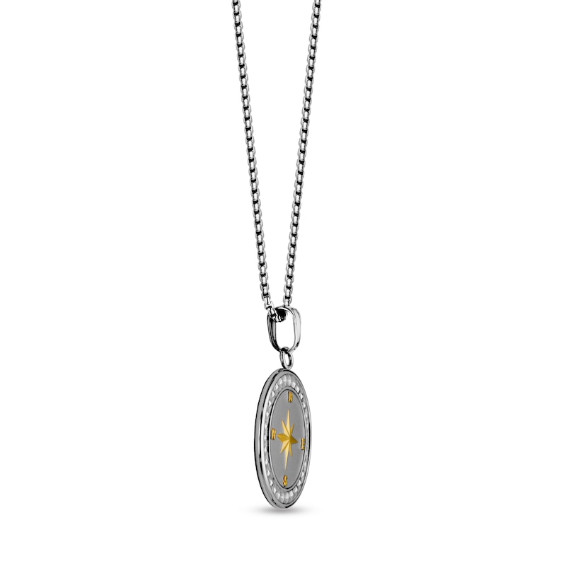 30.0mm Compass Beaded Frame Pendant in Stainless Steel and Yellow Ion Plate - 24"|Peoples Jewellers