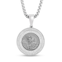 0.23 CT. T.W. Diamond St. Christopher Medallion Necklace Charm in Stainless Steel