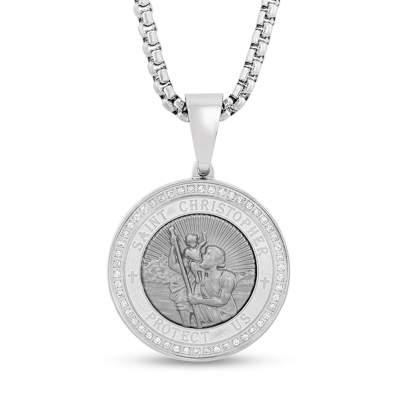 0.23 CT. T.W. Diamond St. Christopher Medallion Necklace Charm in Stainless Steel|Peoples Jewellers
