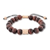 Thumbnail Image 0 of Tiger's Eye and Rose Ion-Plated Stainless Steel Beaded Bolo Bracelet - 8.5"