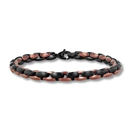 Black and Brown Ion-Plated Stainless Steel H-Link Bracelet - 9.0&quot;