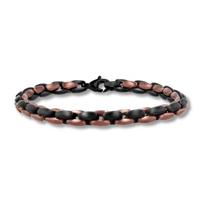 Black and Brown Ion-Plated Stainless Steel H-Link Bracelet - 9.0"