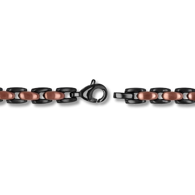 Black and Brown Ion-Plated Stainless Steel H-Link Bracelet - 9.0"