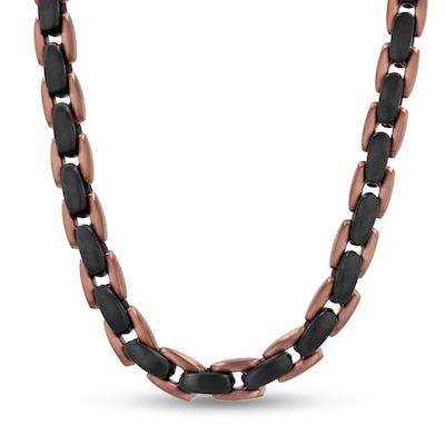 Black and Brown Ion-Plated Stainless Steel H-Link Necklace - 24.0"