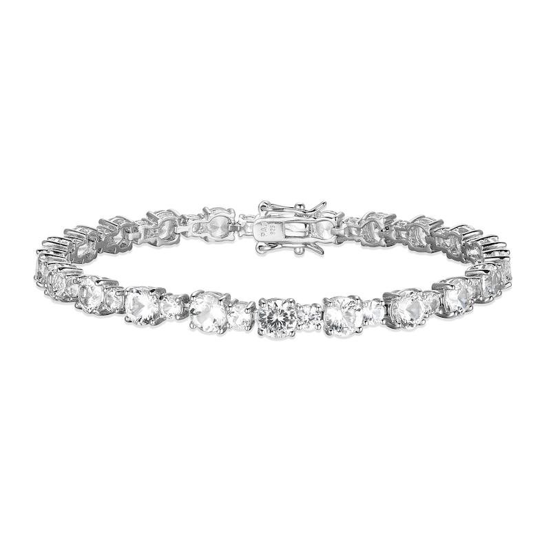 White Lab-Created Sapphire Alternating Bracelet in Sterling Silver - 7.25"|Peoples Jewellers