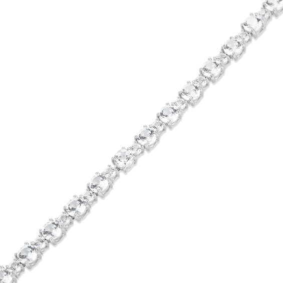 White Lab-Created Sapphire Alternating Bracelet in Sterling Silver - 7.25"