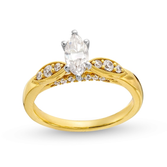 0.69 CT. T.W. Marquise-Cut Diamond Leaf-Sides Engagement Ring in 14K Gold