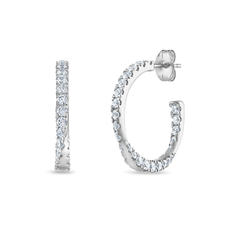 Main Image 1 of 1.00 CT. T.W. Diamond Twist Open Hoop Earrings in 10K White Gold