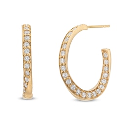 1.50 CT. T.W. Diamond Twist J-Hoop Earrings in 10K Gold