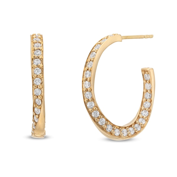 CT. T.W. Diamond Twist J-Hoop Earrings in 10K Gold