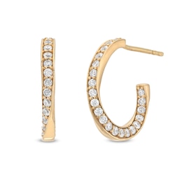 0.50 CT. T.W. Diamond Twist J-Hoop Earrings in 10K Gold