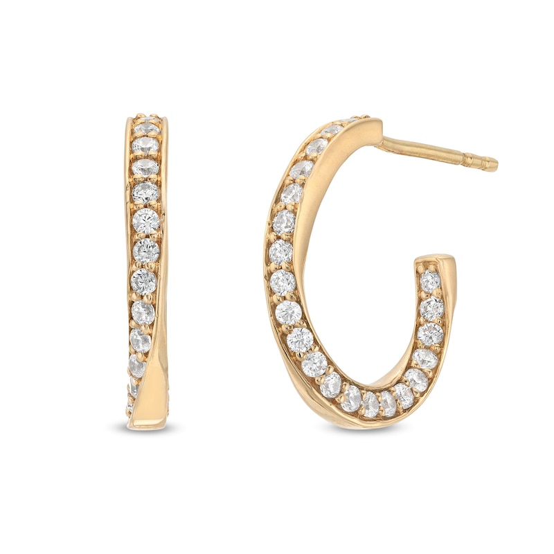 0.50 CT. T.W. Diamond Twist J-Hoop Earrings in 10K Gold|Peoples Jewellers