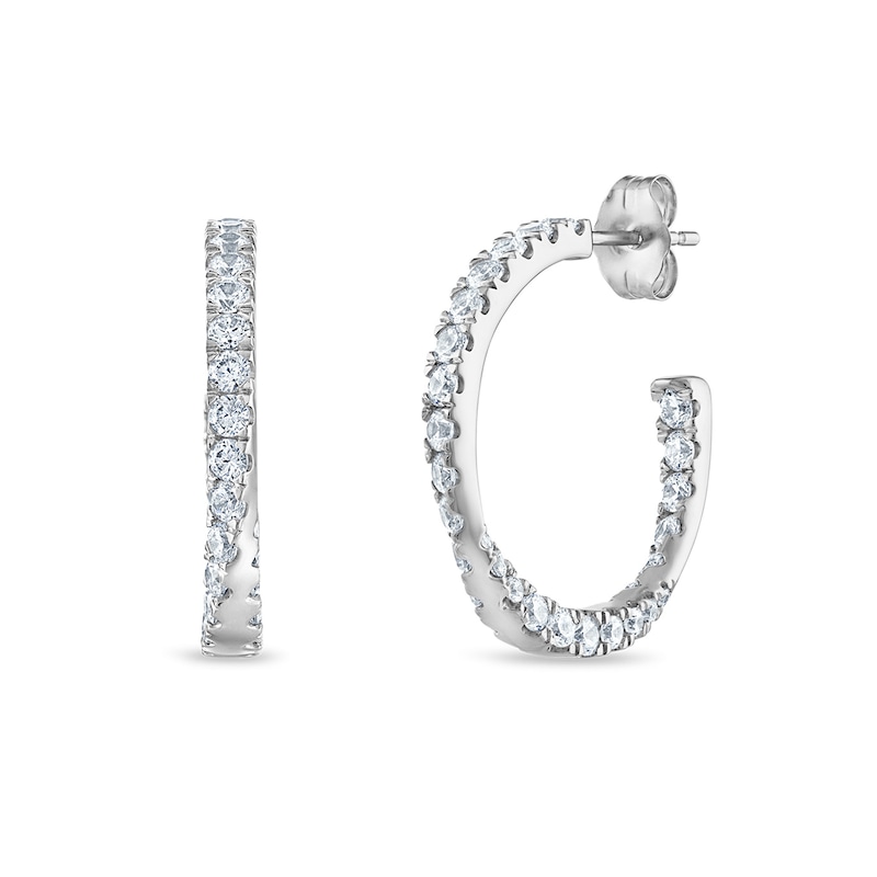 Main Image 1 of 0.50 CT. T.W. Diamond Twist Open Hoop Earrings in 10K White Gold