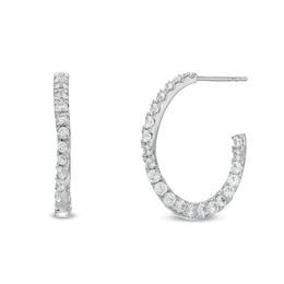 1.50 CT. T.W. Diamond Twist J-Hoop Earrings in 10K White Gold