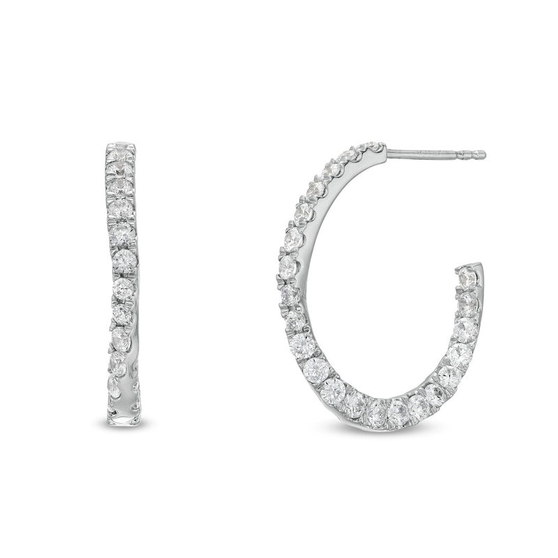 1.50 CT. T.W. Diamond Twist J-Hoop Earrings in 10K White Gold|Peoples Jewellers